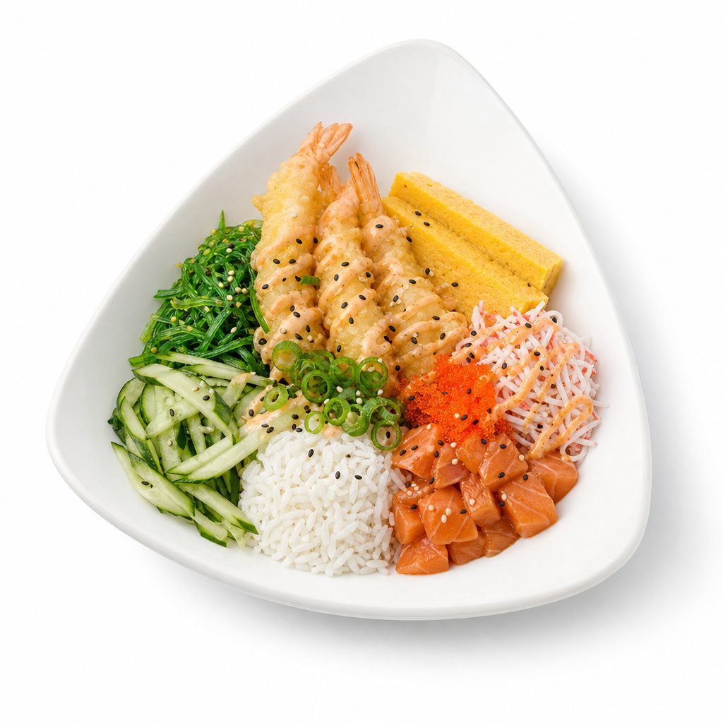 Shrimp Tempura Poke Bowl Lunch.