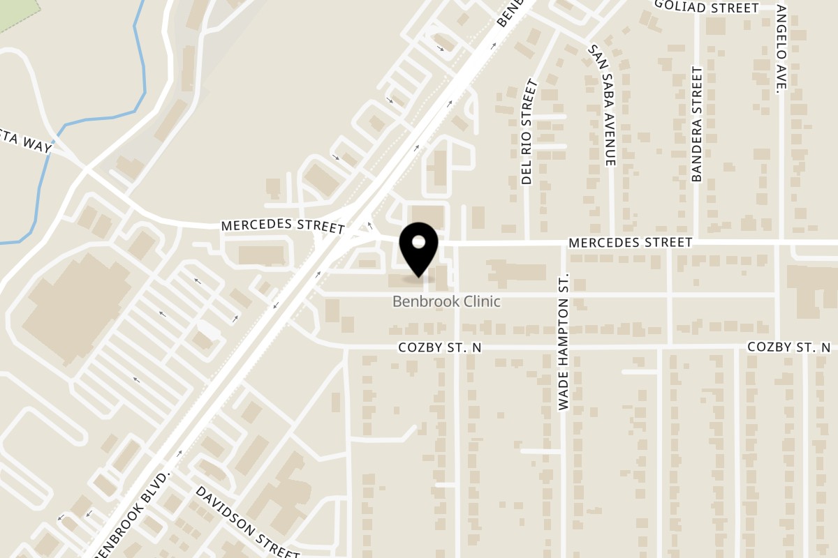 Map showing the location of Sakura Japanese Restaurant on 406 Mercedes St Suite F in Benbrook